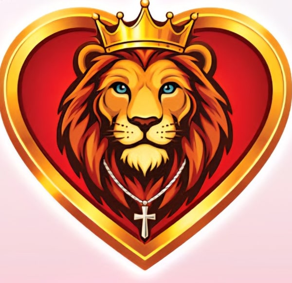 The Lion Hearts Youth Program mark: a crowned lion inside a gold heart, wearing a cross.
